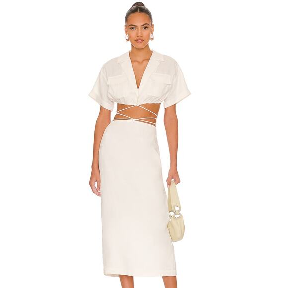 L'Academie Julia Midi Dress in White NWT Size Medium - Picture 1 of 3